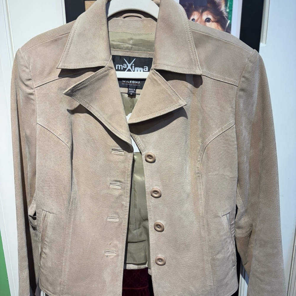Maxima Beige Suede Button-Front Jacket - image 1